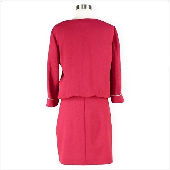 Maje Fuschia Pink Crepe Blouson V Neck 3/4 Sleeve Dress Size 3 L 8 - 10 - Picture 3 of 4